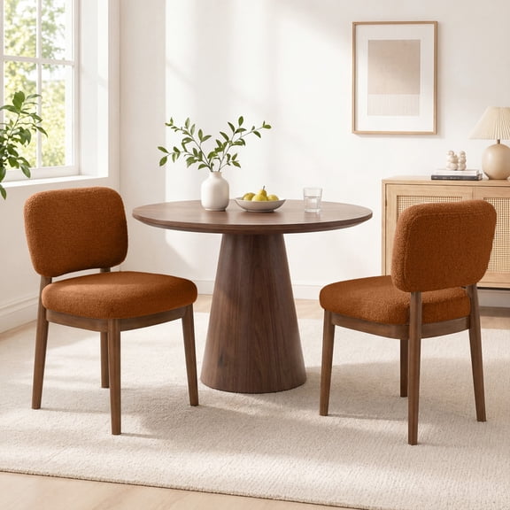 Hawsaiy Wooden Dining Chairs Set of 2, Boucle Upholstered Dining Room Chairs with Solid Wood Legs, Mid Century Modern Kitchen Chairs, Farmhouse Side Chairs with Back for Dining Room, Brown