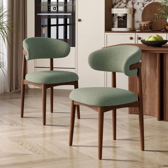 Hawsaiy Wooden Dining Chairs Set of 2, Mid-Century Upholstered Chenille Dining Chairs with Solid Wood Legs, Comfortable Kitchen Chairs for Dining Room, Light Green