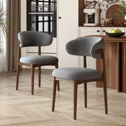 Hawsaiy Wooden Dining Chairs Set of 2, Mid-Century Upholstered Linen Dining Chairs with Solid Wood Legs, Comfortable Kitchen Chairs for Dining Room, Gray