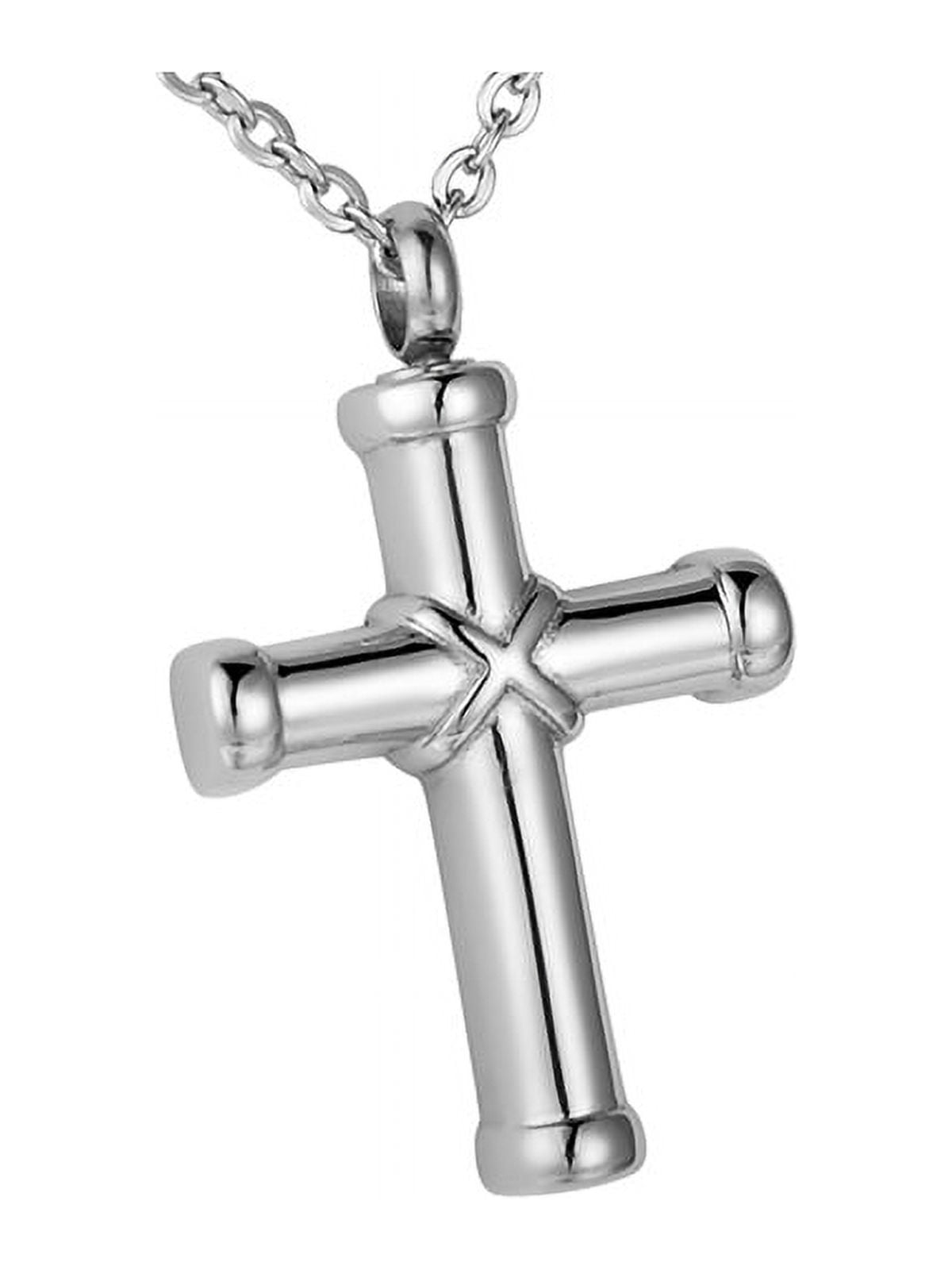 AROMITA JEWELRY Hawser Cross Silver Cremation Jewelry Pendant Keepsake Stainless Steel Memorial Urn Necklace Ash Holder Unisex