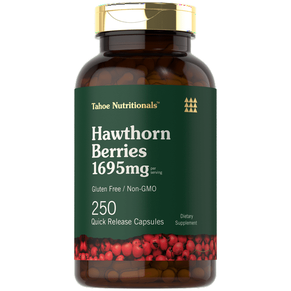 Hawthorn Berry Capsules | 1695mg | 250 Capsules for Men and Women | by Tahoe Nutritionals