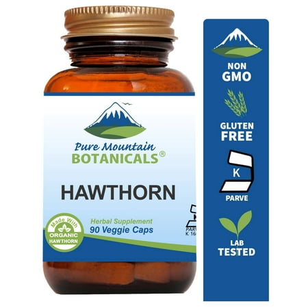 Hawthorn Berry Capsules - 90 Kosher Vegan Caps with 1000mg Organic Hawthorne Berry