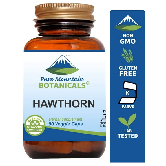 Hawthorn Berry Capsules - 90 Kosher Vegan Caps with 1000mg Organic Hawthorne Berry
