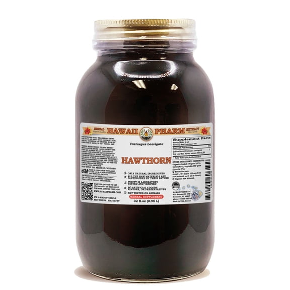 Hawthorn (Crataegus Laevigata) Dry Leaf And Flower Liquid Extract. Expertly Extracted by Trusted HawaiiPharm Brand. Absolutely Natural. Proudly made in USA. Tincture 32 Fl.Oz