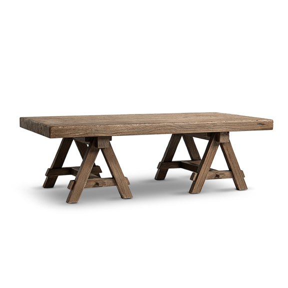 Hawthorne 48" Solid Reclaimed Elm Rectangular Trestle Coffee Table, Heritage Medium-Dark Brown