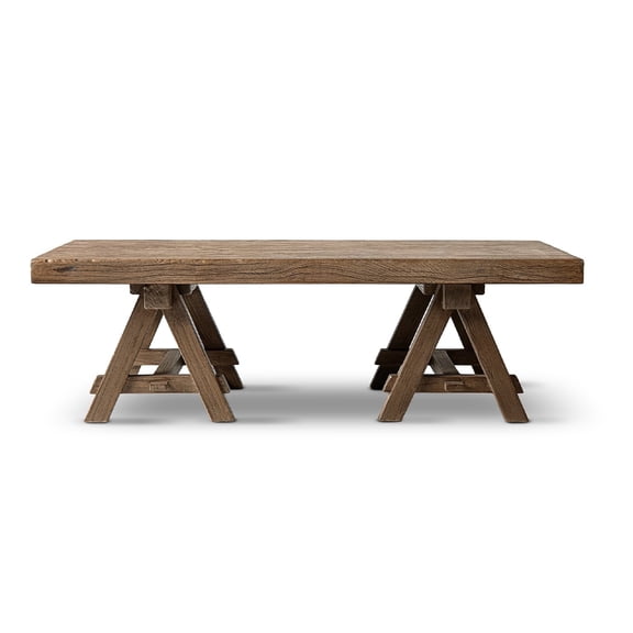Hawthorne 48" Solid Reclaimed Elm Rectangular Trestle Coffee Table Heritage Medium-Dark Brown