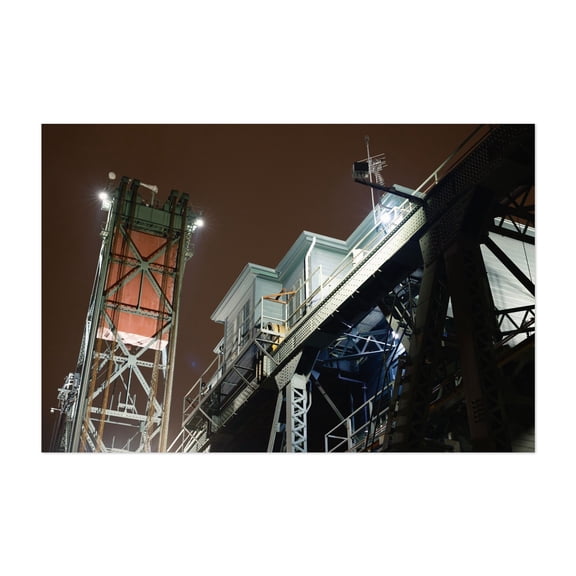 Hawthorne Bridge Control Room - Portland Oregon Photography Bridge Industrial Architecture Nightlife Cityscape Moody Unframed Wall Art Print 20 x 28 inches