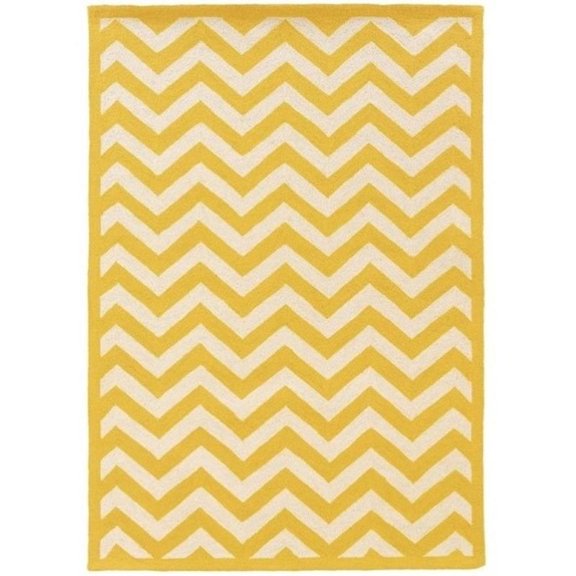 Hawthorne Collection 5' x 7' Hand Hooked Chevron Wool Rug in Yellow