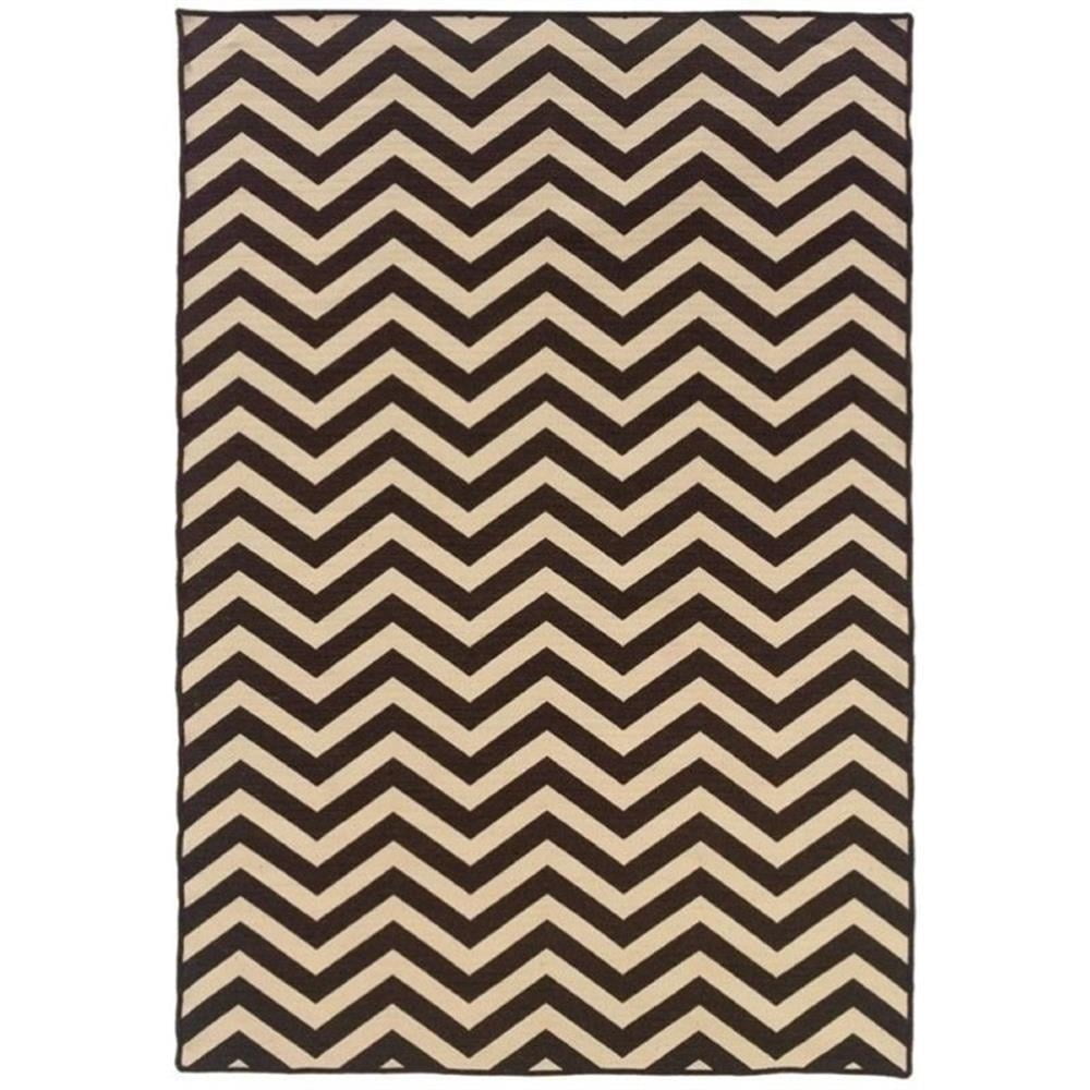 Brown and Off-White Chevron Handwoven Wool 5' x 8' Rug