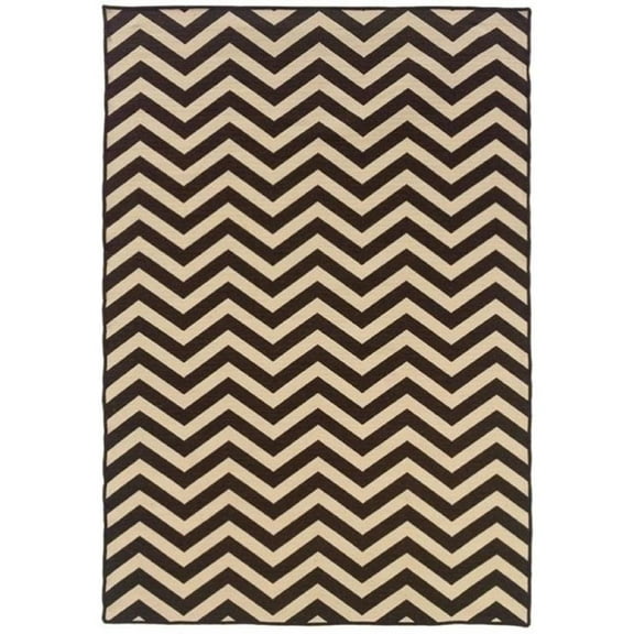 Hawthorne Collection 5' x 8' Hand Woven Chevron Wool Rug in Brown