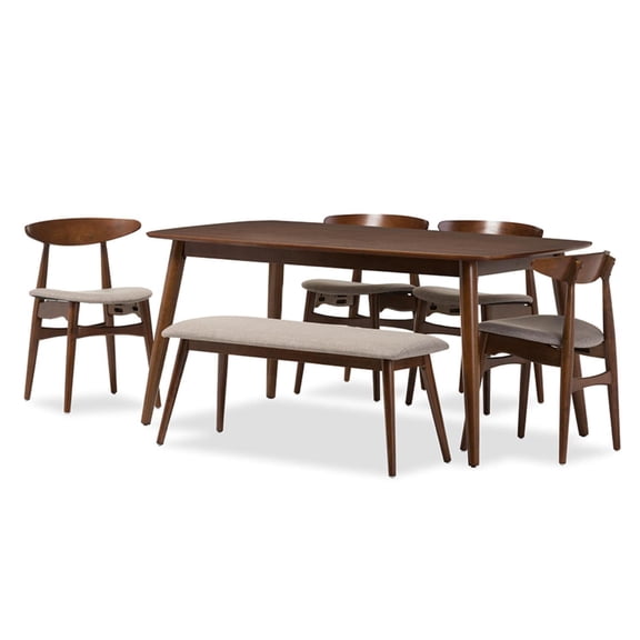Hawthorne Collection Rubberwood Medium Brown Dining Set Rectangular Upholstered 58.5" Unassembled