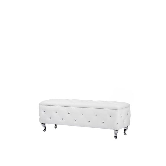 Hawthorne Collection Contemporary Leather Storage Ottoman in White