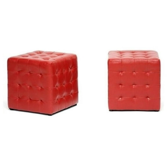 Hawthorne Collection Faux Leather Cube Ottoman in Red (Set of 2)