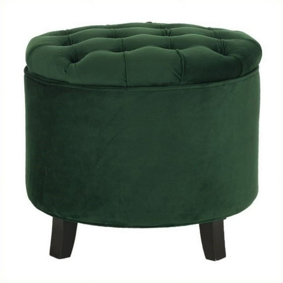 Hawthorne Collection Oak Tufted Storage Ottoman in Green