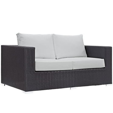 Hawthorne Collection Patio Loveseat in Espresso and White