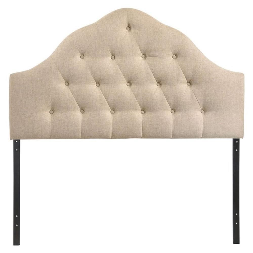 Beige Tufted Upholstered Queen Fabric Headboard