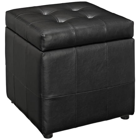 Hawthorne Collection Faux Leather Black Storage Ottoman Square 15.5" x 15.5" x 16"