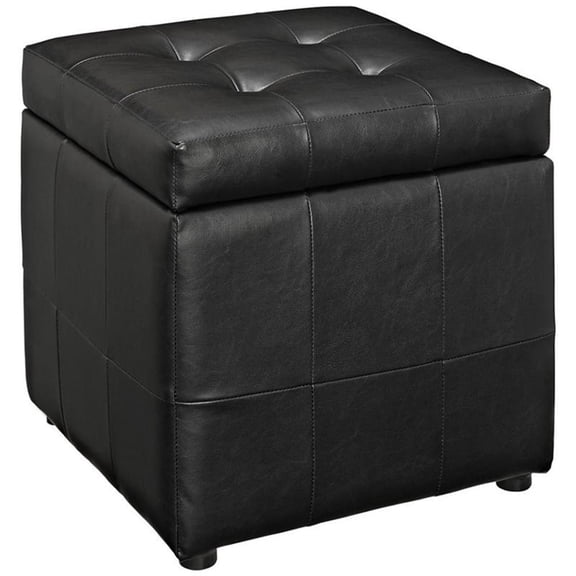 Hawthorne Collection Faux Leather Black Storage Ottoman Square 15.5" x 15.5" x 16"