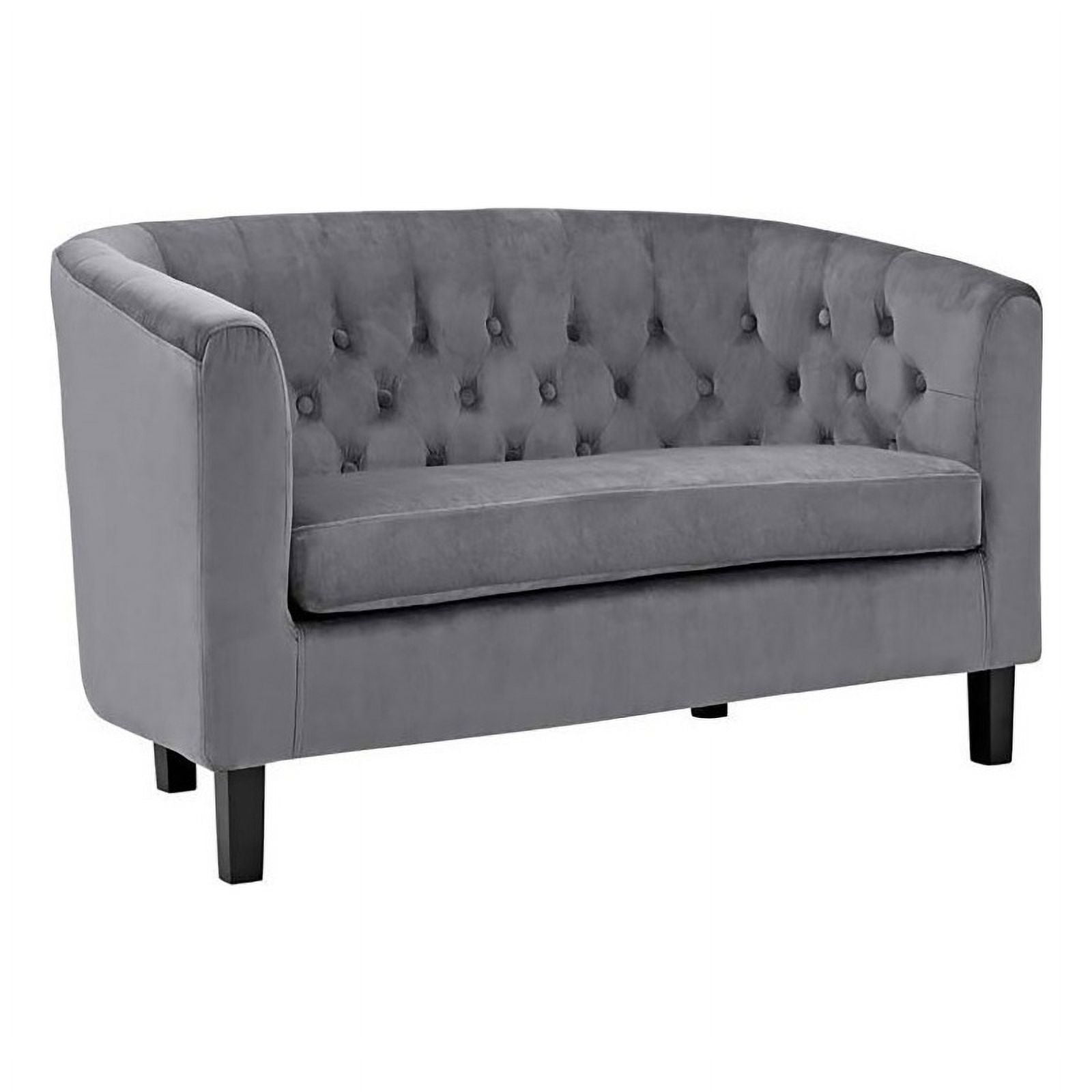 Hawthorne Collections 17" Modern Velvet Button Tuft Loveseat in Gray