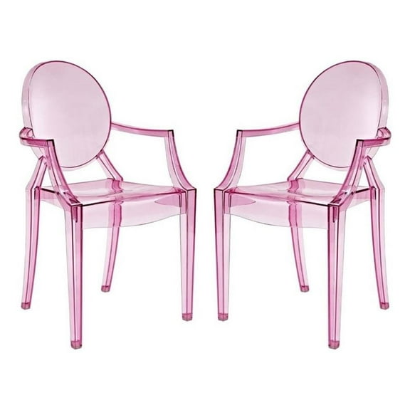 Hawthorne Collections 18.5" Contemporary Plastic Dining Chair in Pink (Set of 2)