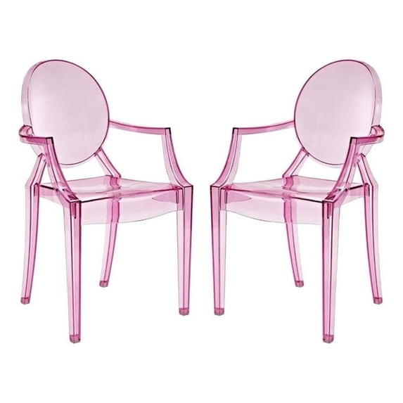 Hawthorne Collections 18.5" Contemporary Plastic Dining Chair in Pink (Set of 2)