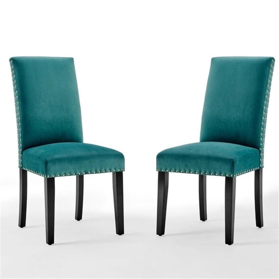 Hawthorne Collections Velvet Teal Dining Side Chair Rectangular Nail Head Trim 19" x 24" x 39.5" Assembly Required