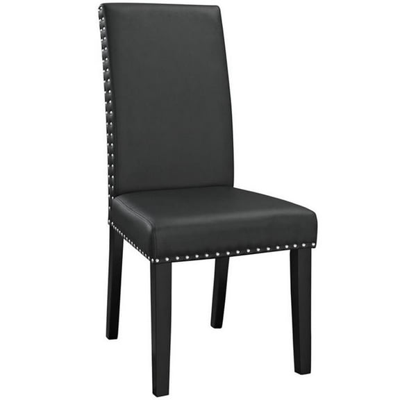 Hawthorne Collections 19.5" Modern Wood/Faux Leather Dining Side Chair in Black