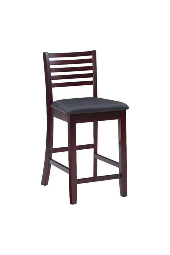 25" Wood & Faux Leather Counter Stool in Dark Merlot/Black