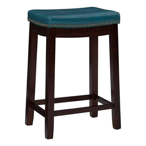 Hawthorne Collections 26" Transitional Wood/Faux Leather Counter Stool in Blue