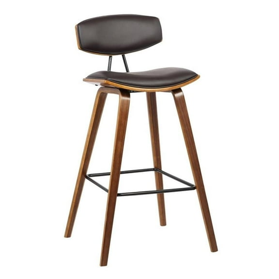 Hawthorne Collections 28.5" Modern Faux Leather Bar Stool in Walnut/Brown