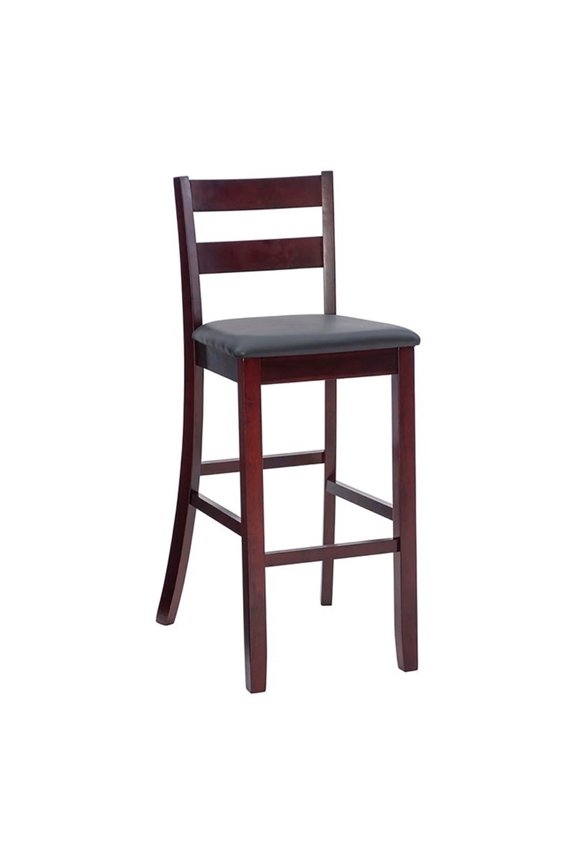 31" Wood & Faux Leather Bar Stool in Dark Merlot/Black
