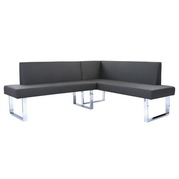 Hawthorne Collections 33" Modern Faux Leather Corner Dining Bench in Gray