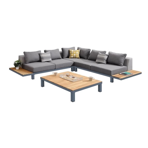 Hawthorne Collections 4-Piece Modern Aluminum Patio Sectional Set in Gray