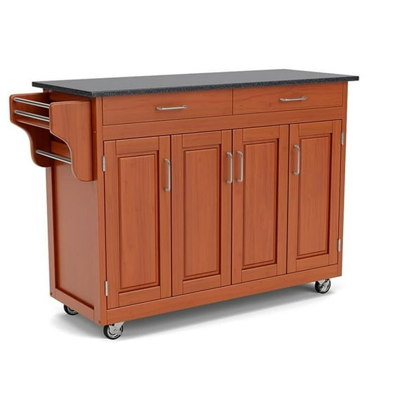 Hawthorne Collections 49" Wood Kitchen Cart with Granite Top in Oak Brown/Black