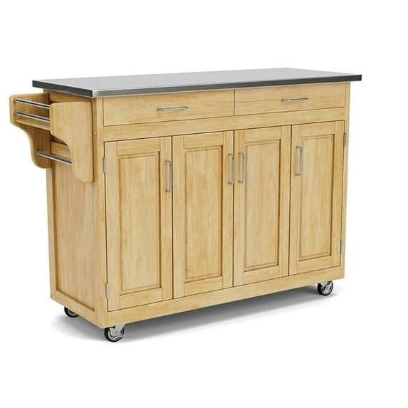Hawthorne Collections 49" Wood Kitchen Cart with Stainless Steel Top in Natural