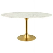 Hawthorne Collections 60"" Oval Faux Marble Top Pedestal Dining Table in Gold