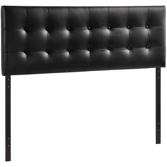 Hawthorne Collections Contemporary Tufted Button Faux Leather Upholstered Queen Headboard in Black