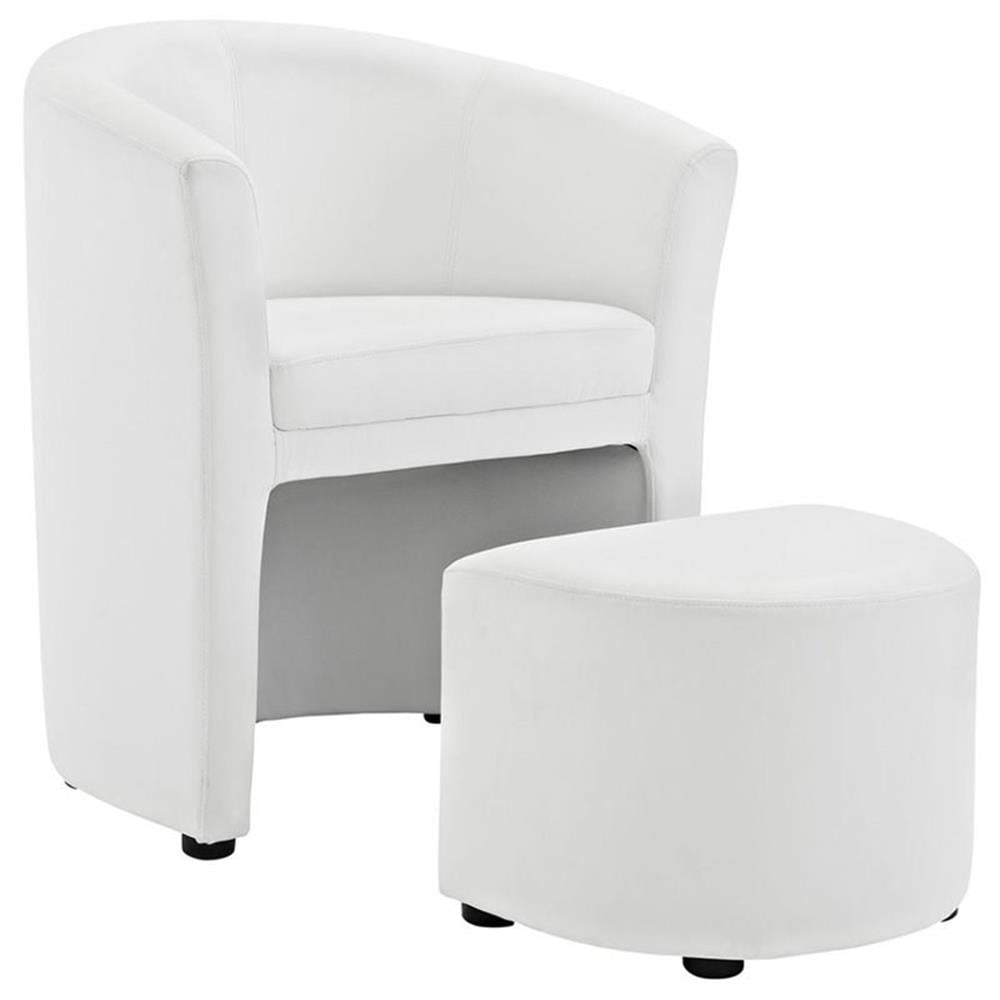 Modern White Faux Leather Accent Chair with Ottoman