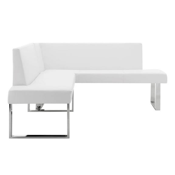 Hawthorne Collections Modern Faux Leather Sectional Sofa in White/Chrome