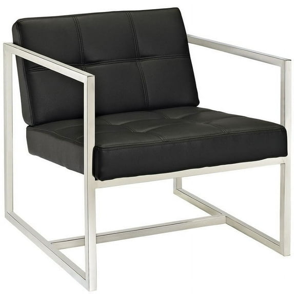 Hawthorne Collections Modern Steel Frame Fuax Leather Upholstered Vinyl Accent Chair in Black