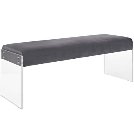 Hawthorne Collections Modern Velvet and Acrylic Bench in Gray