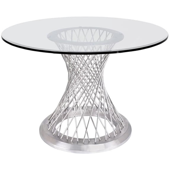 Hawthorne Collections Round Contemporary Stainless Steel Dining Table in Silver