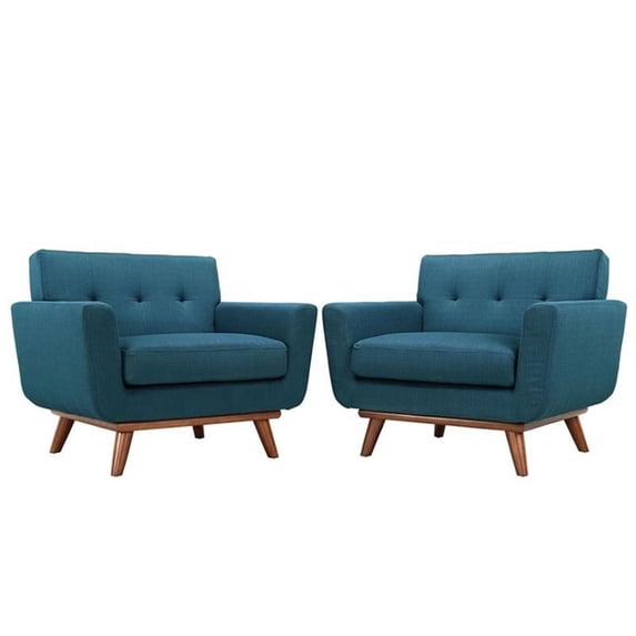 Hawthorne Collections (Set of 2) Contemporary Upholstered Fabric Accent Arm Lounge Chair in Azure with Solid Wood Legs