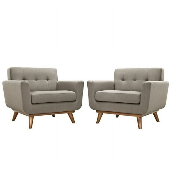 Hawthorne Collections (Set of 2) Contemporary Upholstered Fabric Accent Arm Lounge Chair in Granite with Solid Wood Legs