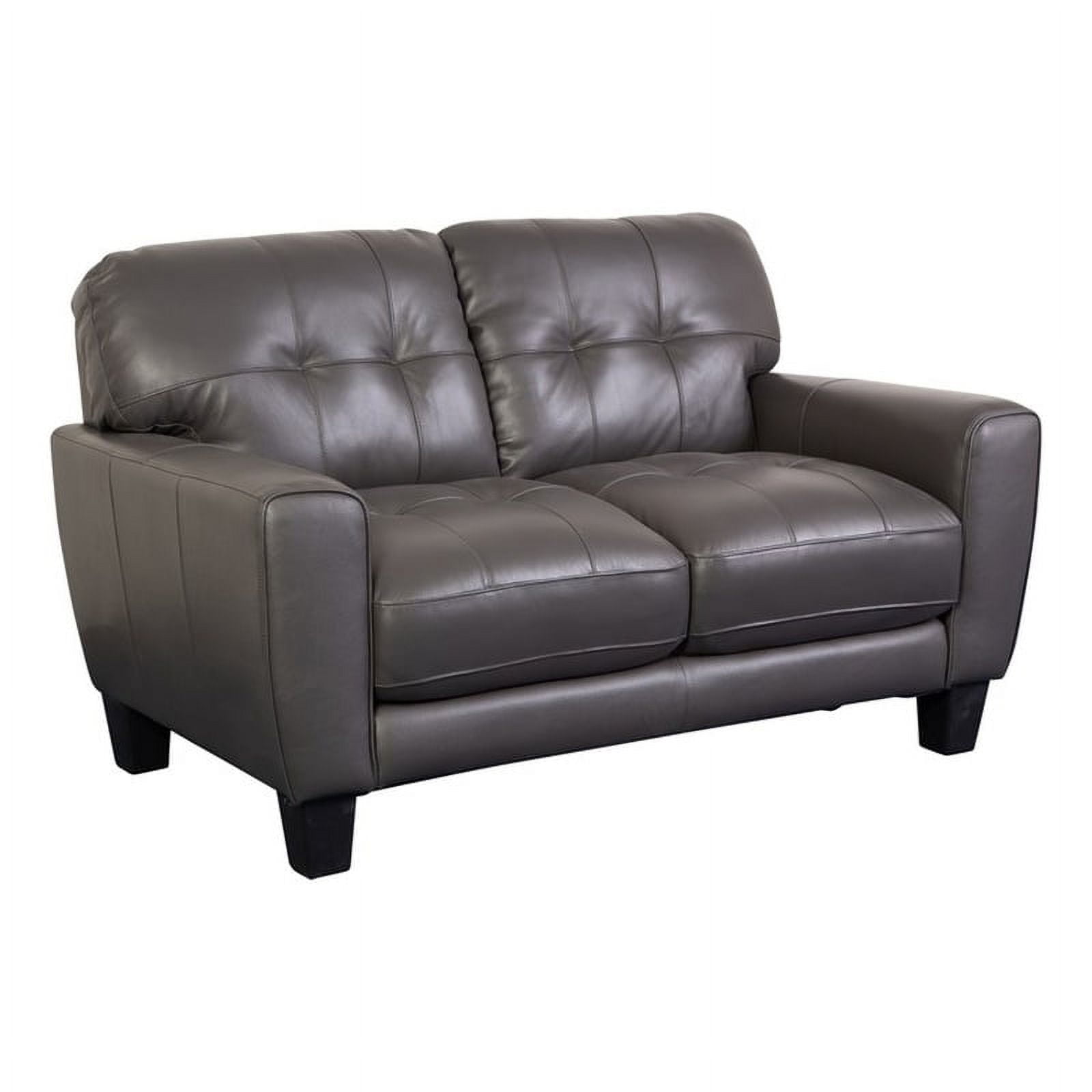 Hawthorne Collections Top Grain Leather Button Tuft Loveseat in Gray