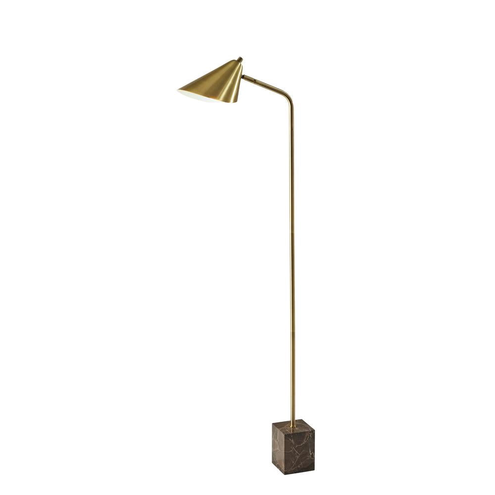 Adesso Hawthorne Floor Lamp, Antique Brass, Electronic, Metal Shade