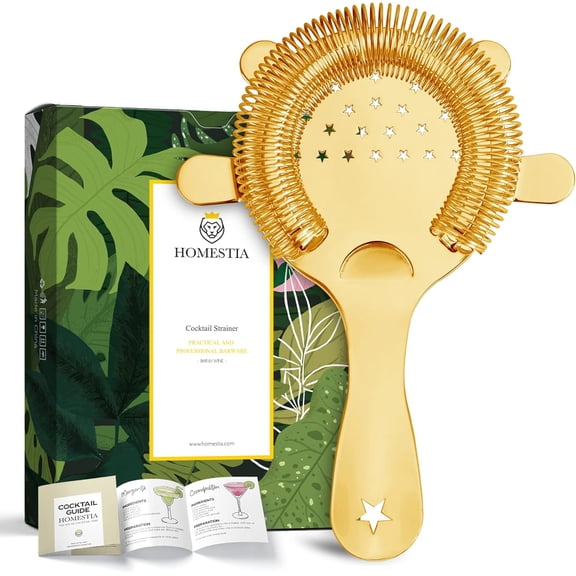Hawthorne Strainer - Stainless Steel Cocktail Strainer with Removable High-Density Spring for Bartending, Boston Shakers & Mixing Glasses, Professional Bar Tools Gold
