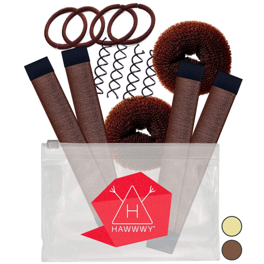 Hawwwy 12Piece Hair Bun Maker Kit & Carry Case, Easy & Fast Small Bun