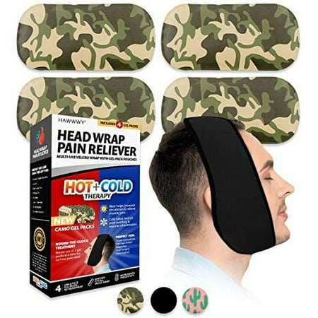 Hawwwy Head Wrap Pain Reliever (1 Wrap, 4 Reusable Hot Cold Gel Packs) Perfect for Wisdom