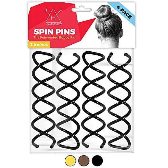 Hawwwy Spiral Spin Pins - 4 Pack Black Non-Scratch Alloy Bun Maker Pins